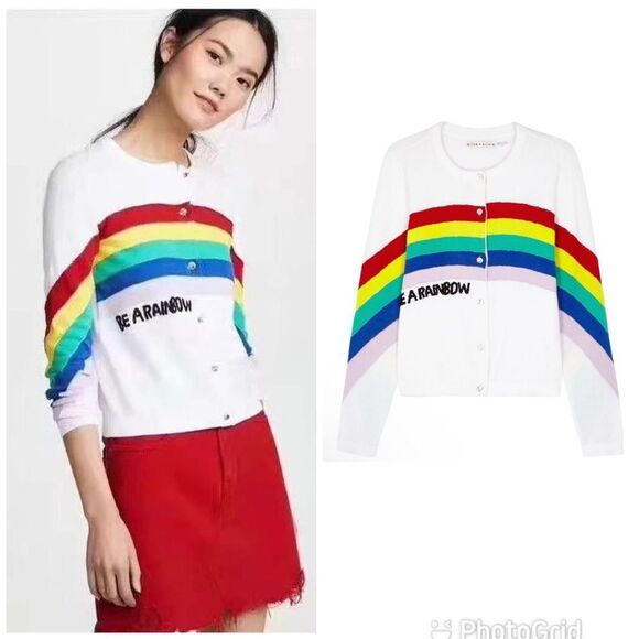 NEW Alice + Olivia Ruthy Be a Rainbow Cardigan Size XS - Picture 1 of 11